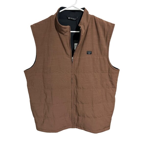 TravisMathew Mens Cold Heart 2.0 Vest Brown Full-Zip Sleeveless Lightweight Jack - Picture 1 of 11